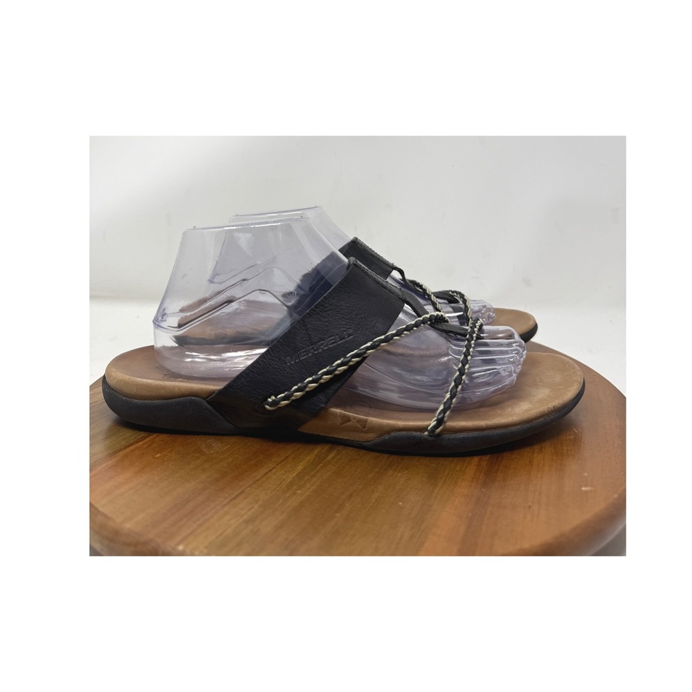 Merrell Amber Black Leather Braided Strap Sandals Women's US 10‎ Thong
